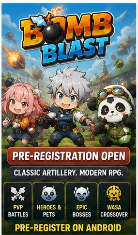Bomb Blast opens Android pre-registration with artillery RPG chaos and WASA crossover pets