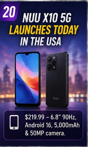 NUU X10 5G launches today in the US at $219.99 with Android 16 and 90Hz display