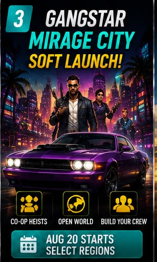 Gangstar Mirage City begins regional mobile launch tomorrow with crews, heists and open-world crime