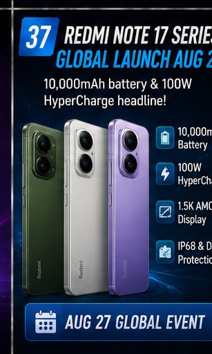 Redmi Note 17 series global launch is eight days away with 10,000mAh battery headline