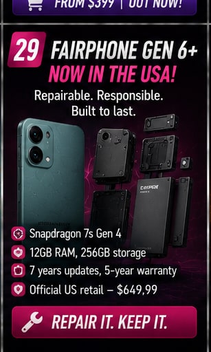 Fairphone Gen 6+ expands repairable smartphones into official US retail