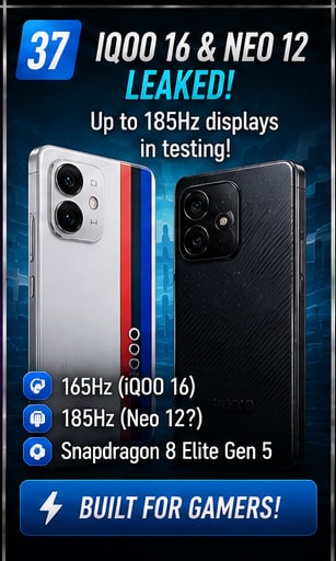 iQOO 16 and Neo 12 leaks suggest gaming-phone refresh rates could climb toward 185Hz