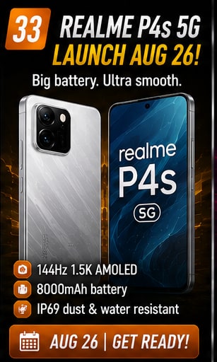 realme P4s 5G is six days away with 144Hz AMOLED and 8,000mAh battery