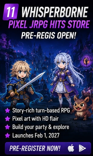 Whisperborne pre-registration builds for a February 2027 pixel JRPG launch