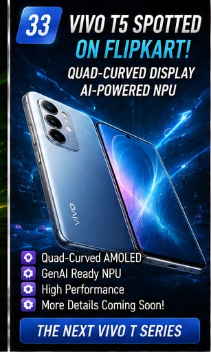 vivo T5 appears on Flipkart with a quad-curved display and AI-focused NPU