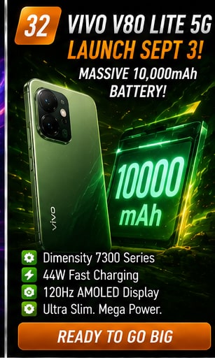 vivo V80 Lite 5G prepares September 3 launch with a headline-grabbing 10,000mAh battery
