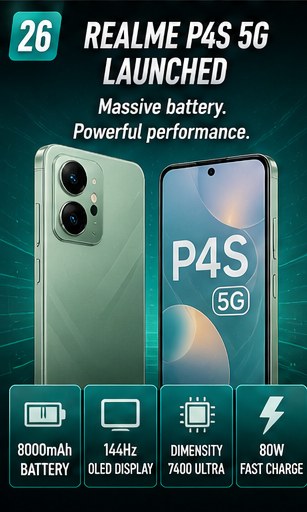 Realme P4s 5G turns an 8,000mAh battery into its headline feature