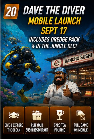Dave the Diver remains set for September 17 mobile launch with full expansions