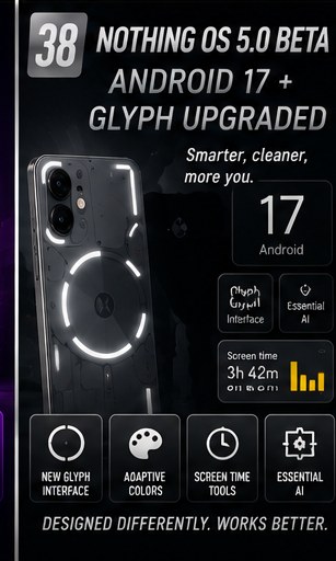 Nothing OS 5.0 beta brings Android 17 and a redesigned Glyph experience