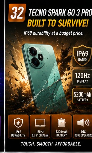 Tecno Spark Go 3 Pro brings IP69 durability to the budget segment