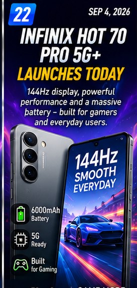 Infinix Hot 70 Pro 5G+ launches today with 144Hz display