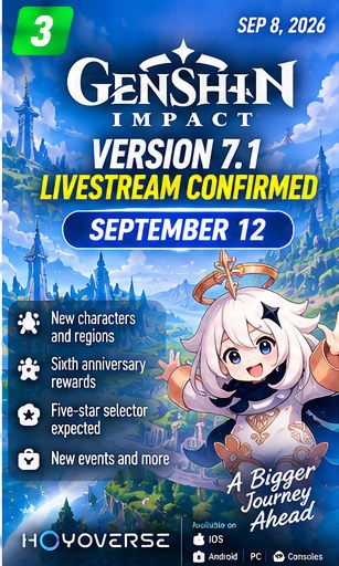 Genshin Impact confirms Version 7.1 livestream for September 12