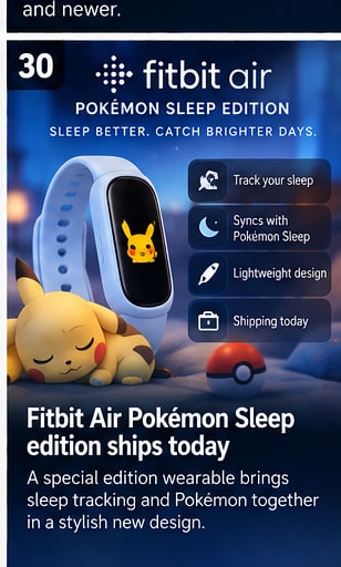 Fitbit Air Pokémon Sleep edition begins shipping today - Gameforce Mobile news hero image