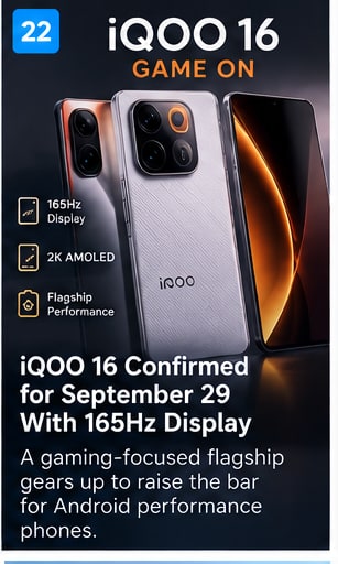 iQOO 16 Confirmed for September 29 With 165Hz Display - Gameforce Mobile news hero image