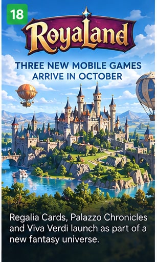 RoyaLand Plans Three Free Mobile Games for October - Gameforce Mobile news hero image