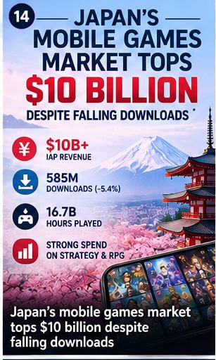 Japan's mobile games market tops $10 billion despite falling downloads - Gameforce Mobile news hero image