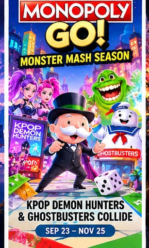 Monopoly Go begins Monster Mash with KPop Demon Hunters and Ghostbusters - Gameforce Mobile news hero image