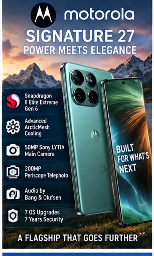Motorola Signature 27 debuts with Snapdragon 8 Elite Extreme Gen 6 and unusually serious cooling - Gameforce Mobile news hero image