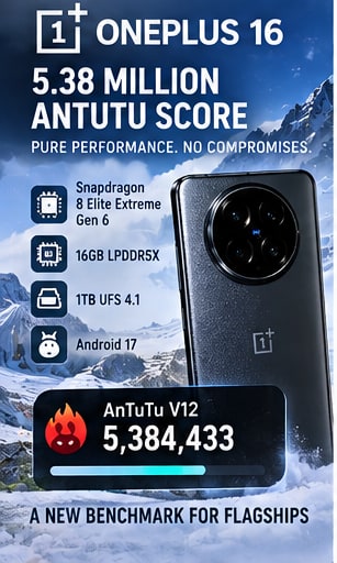 OnePlus 16 posts a mammoth 5.38 million AnTuTu score with Qualcomm's new Extreme chip - Gameforce Mobile news hero image