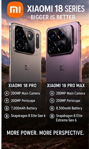 Xiaomi 18 Pro and 18 Pro Max take the stage with dual 200MP cameras and batteries up to 8,500mAh - Gameforce Mobile news hero image