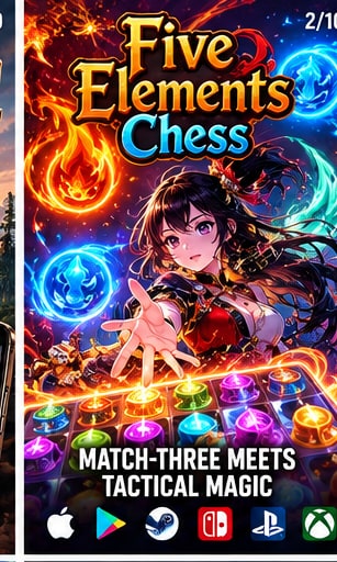 Five Elements Chess tactical match-three spell duelling gameplay with elemental magic