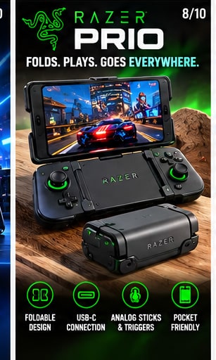 Razer Prio collapsible folding USB-C smartphone gaming controller