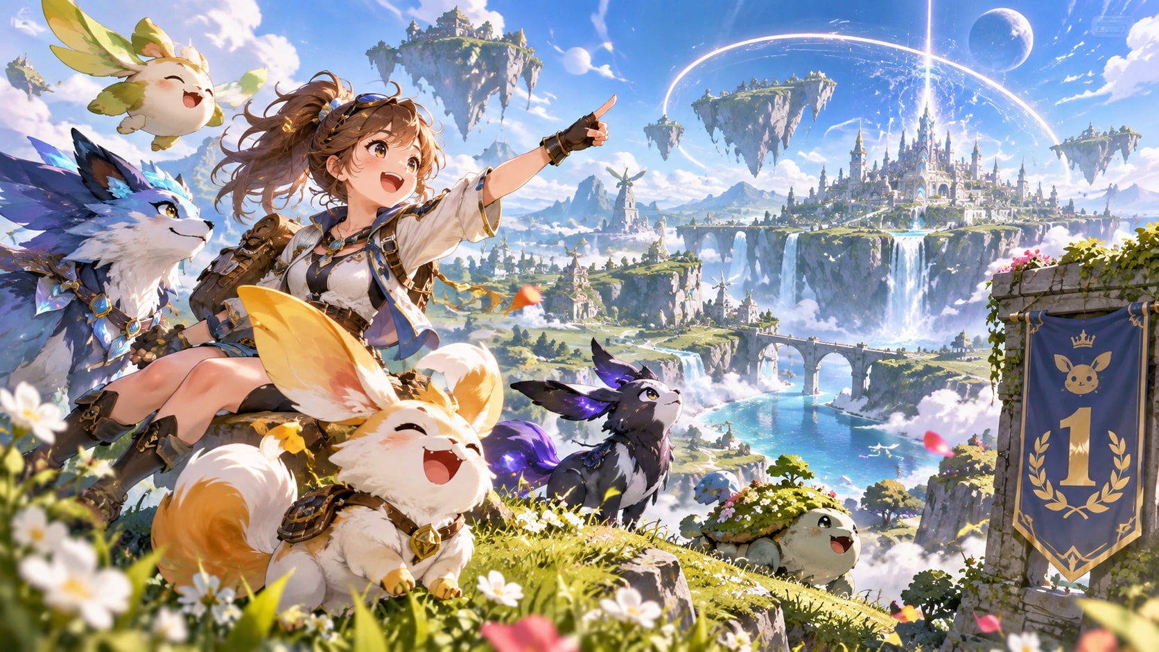 Aniimo creature-collecting open-world mobile RPG with anime trainer, monsters, and number one ranking banner