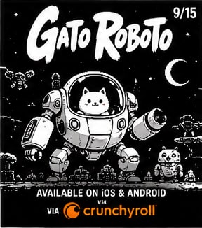 Monochrome 1-bit illustration of a cute cat inside a heavy battle mech suit in Gato Roboto