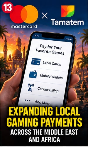 Smartphone displaying Tamatem Plus and Mastercard Gateway localized payment checkout options across Middle East gaming storefronts
