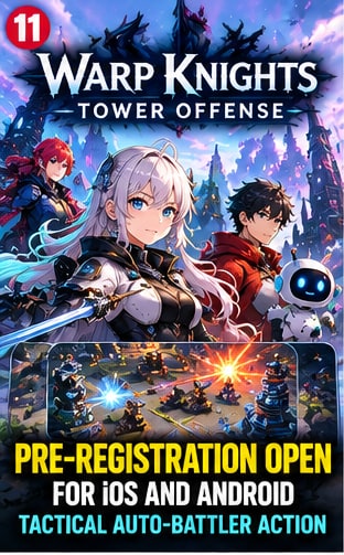 Warp Knights Tower Offense anime tactical squad standing ready for combat on mobile pre-registration visual