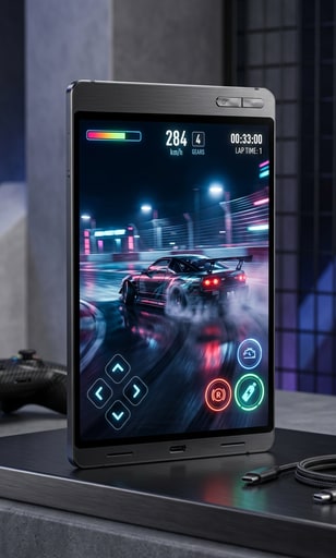 Honor Win Gaming Tablet 8.4-inch OLED display concept render demonstrating ultra-fast 240Hz refresh rate and titanium chassis