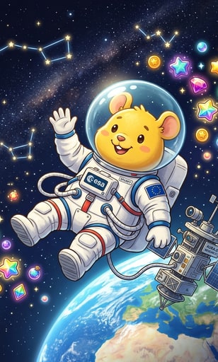 Astronaut Pikachu wearing space helmet floating in orbit during European Space Agency World Space Week collaboration