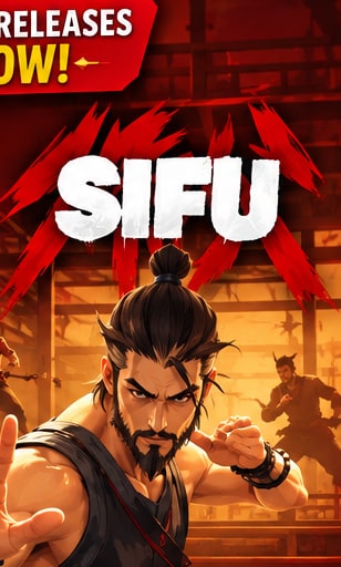 Sifu mobile edition key artwork showing martial arts master in fighting stance in traditional wooden training dojo