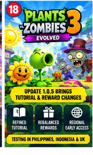 Plants vs Zombies 3 Evolved update 1.0.5 artwork showing Peashooter and Sunflower facing zombies