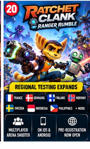 Ratchet & Clank: Ranger Rumble mobile arena shooter visual featuring Ratchet and Clank wielding high-tech blasters