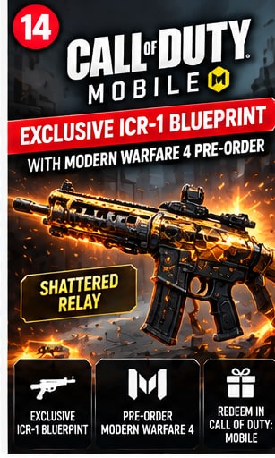 Call of Duty: Mobile Shattered Relay ICR-1 exclusive assault rifle blueprint promo visual
