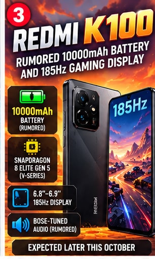 Redmi K100 Could Bring a 10000mAh Battery and 185Hz Gaming Display Before October Ends