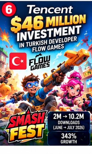 Smash Fest mobile game heroes celebrating Tencent $46 million funding package for Flow Games