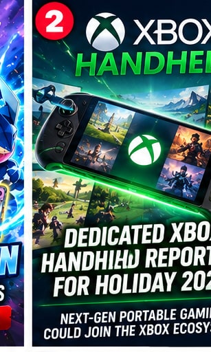 Reported Xbox handheld concept device showing sleek portable console with green Xbox branding and landscape display
