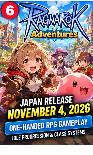 Ragnarok: Adventures promotional banner showing cheerful anime adventurers and an adorable pink Poring in front of Prontera castle