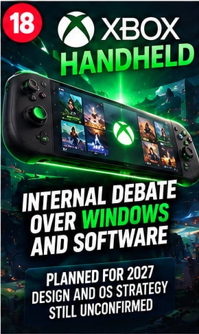 Next-gen Xbox portable gaming handheld device concept with glowing green Xbox logo and dual thumbsticks