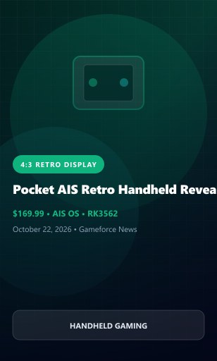 Pocket AIS retro handheld console featuring 4:3 display, dual analogue sticks, and Rockchip RK3562 specifications