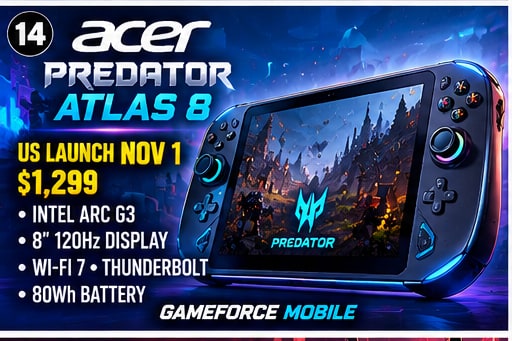Acer Predator Atlas 8 8-inch gaming handheld PC with Intel Arc G3 processor