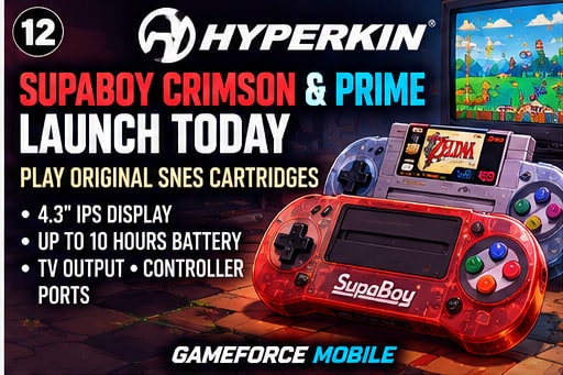 Hyperkin SupaBoy Crimson and Prime portable SNES handheld consoles with cartridge slots