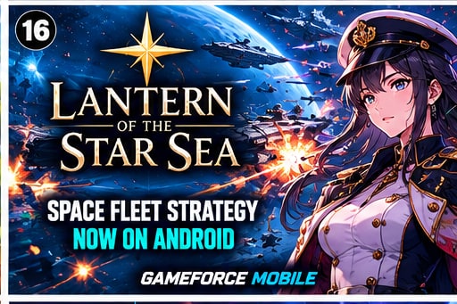 Lantern of the Star Sea space fleet strategy key art with starships and anime fleet commander
