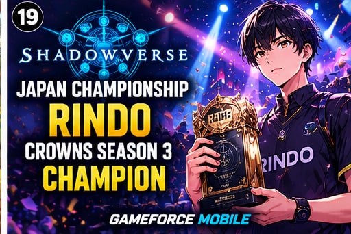 Rindo holding RAGE Shadowverse Japan Championship trophy as Season Three champion