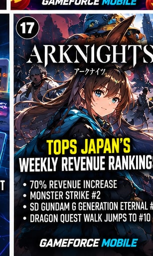 Arknights anime key visual celebrating number one weekly revenue ranking in Japan