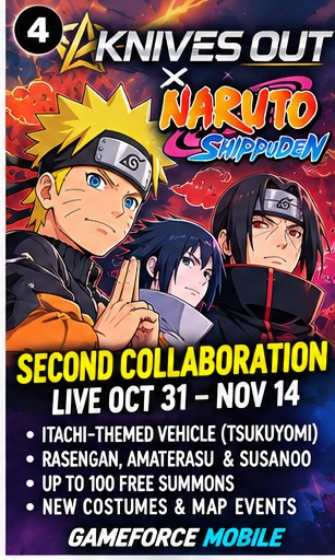 Knives Out Launches Second Naruto Shippuden Collaboration With Itachi Vehicles and Free Summons