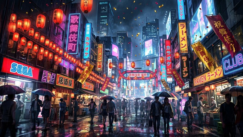 Like a Dragon Online eighth anniversary celebration visual in neon Kamurocho district