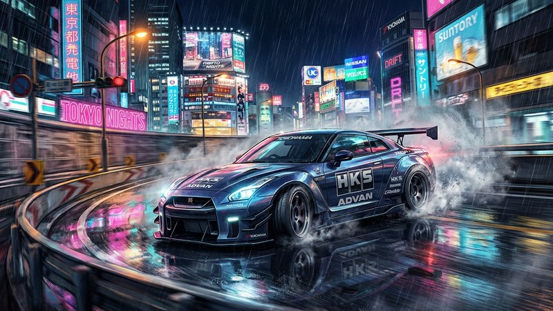 Japanese street racing night highway drift atmosphere in Midnight Run mobile game